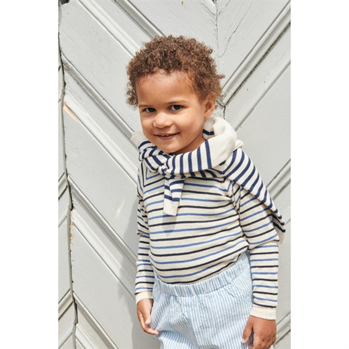 Copenhagen Colors Cream/Navy/Sky Blue Comb. Stickat Blus