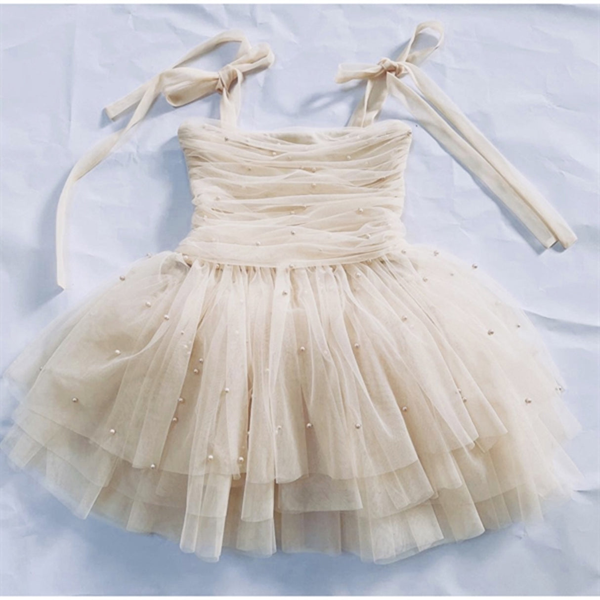 Dolly by Le Petit Tom Pearl Tulle Ballerinaskor Klänning Cream