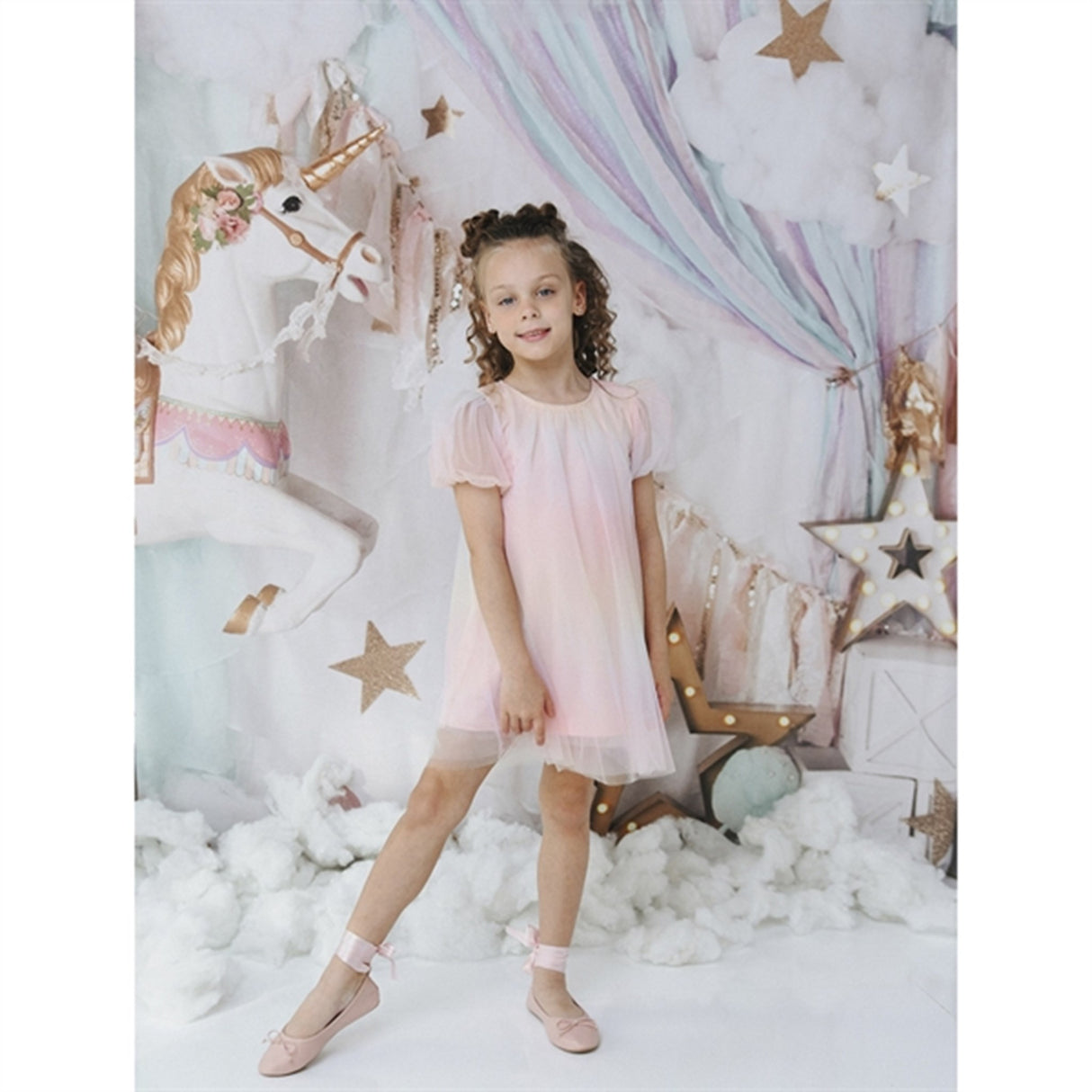 Dolly by Le Petit Tom Unicorn Rainbow Puff Tulle Klänning Rainbow Pastel