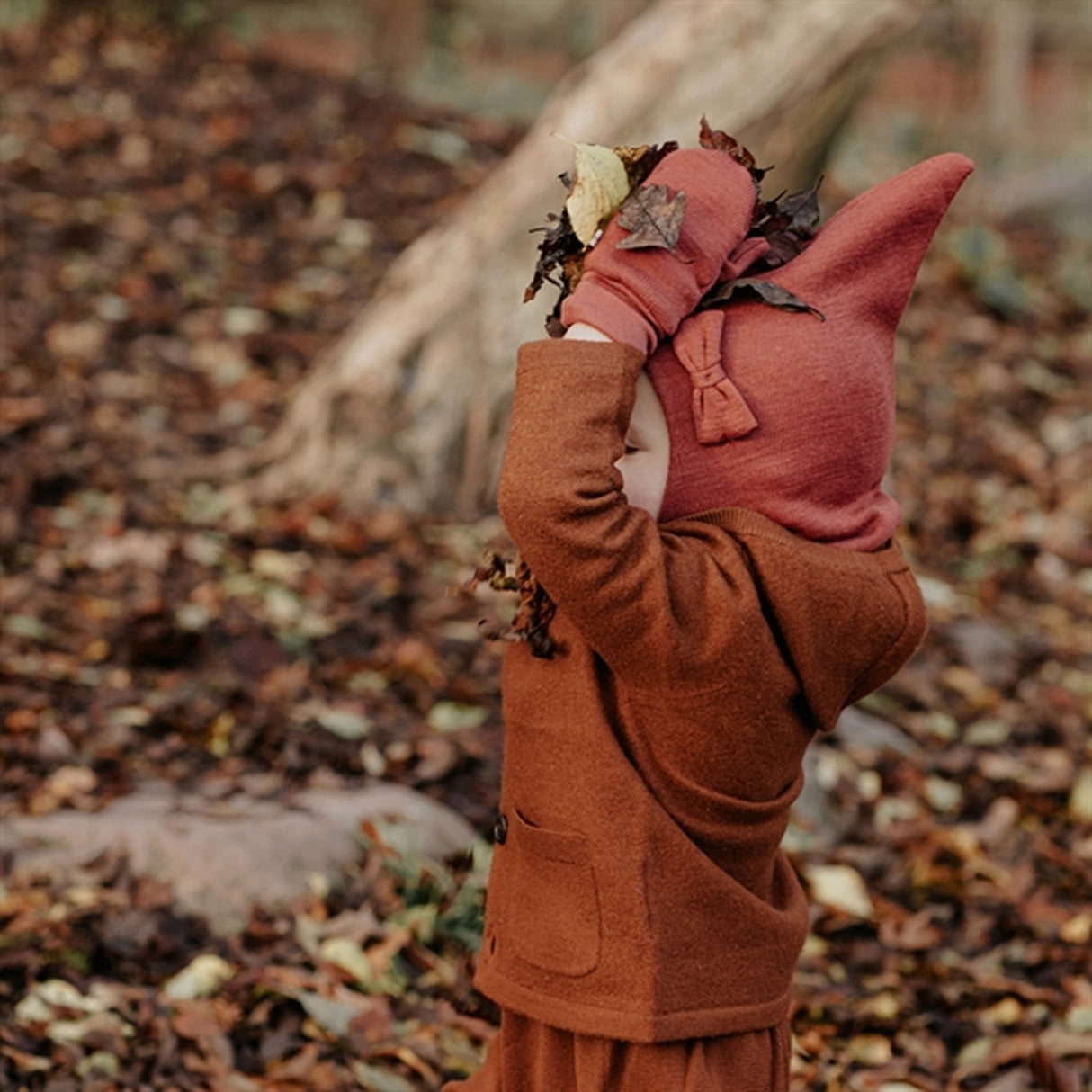 Racing Kids Top Balaklava Ull/Bomull m. rosett 3-lags Coffee Beans