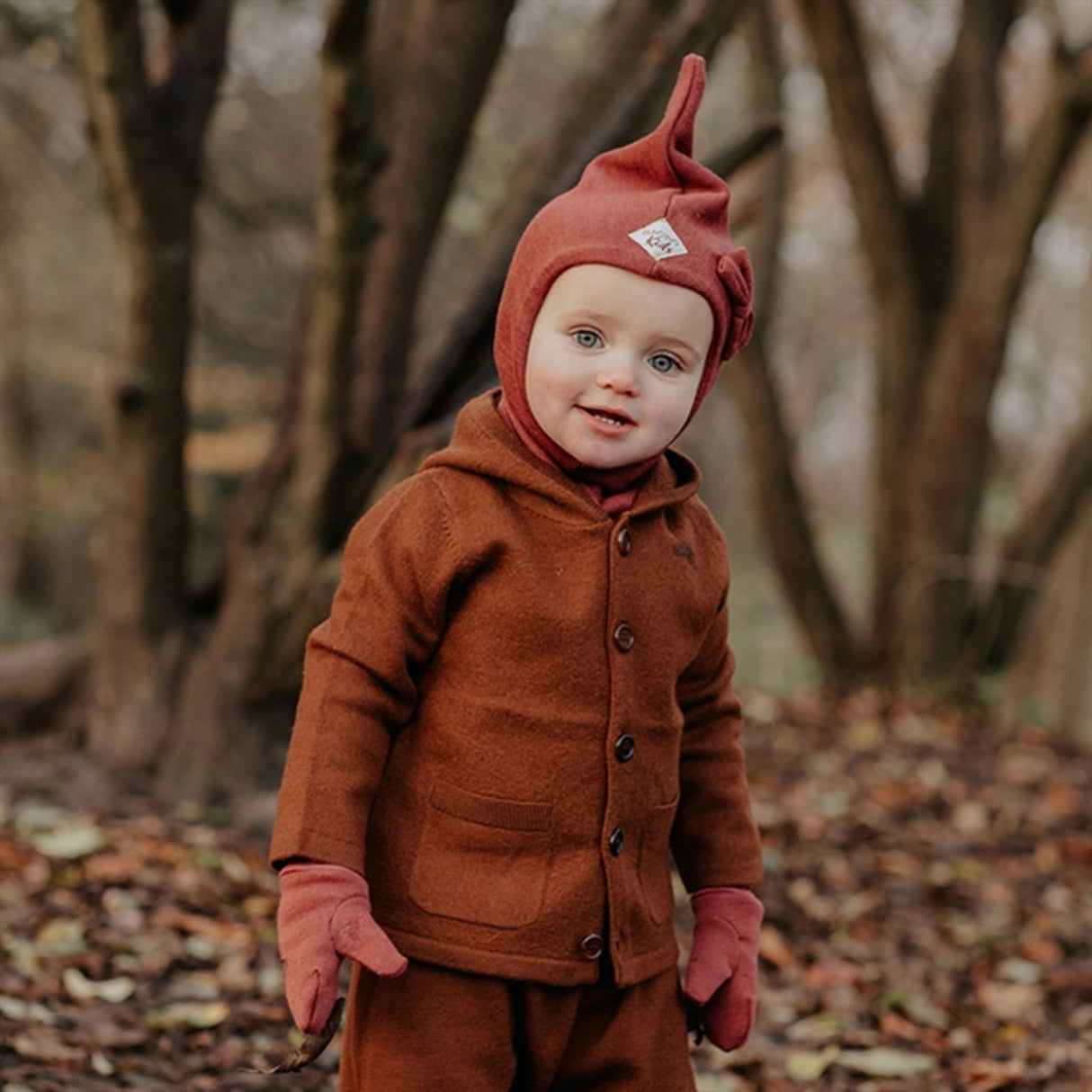 Racing Kids Top Balaklava Ull/Bomull m. rosett 3-lags Coffee Beans