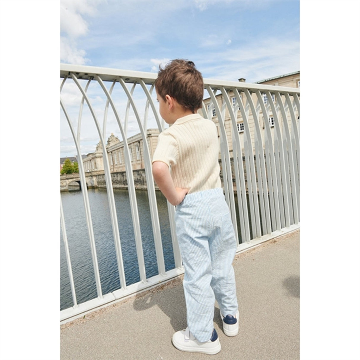 Copenhagen Colors Sky Blue W Cream Stripe Seersucker Byxor