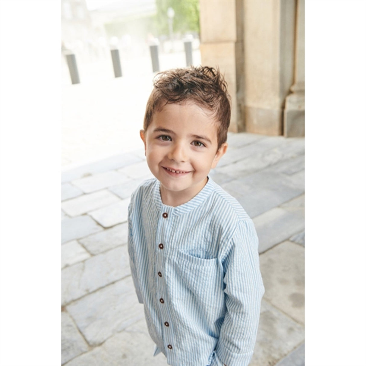 Copenhagen Colors Sky Blue W Cream Stripe Seersucker Skjorta