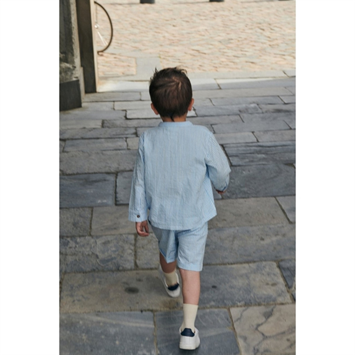 Copenhagen Colors Sky Blue W Cream Stripe Seersucker Skjorta