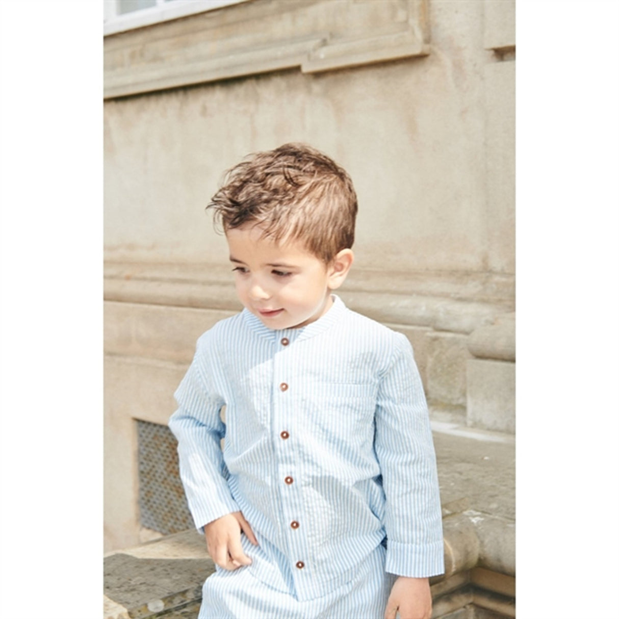 Copenhagen Colors Sky Blue W Cream Stripe Seersucker Skjorta