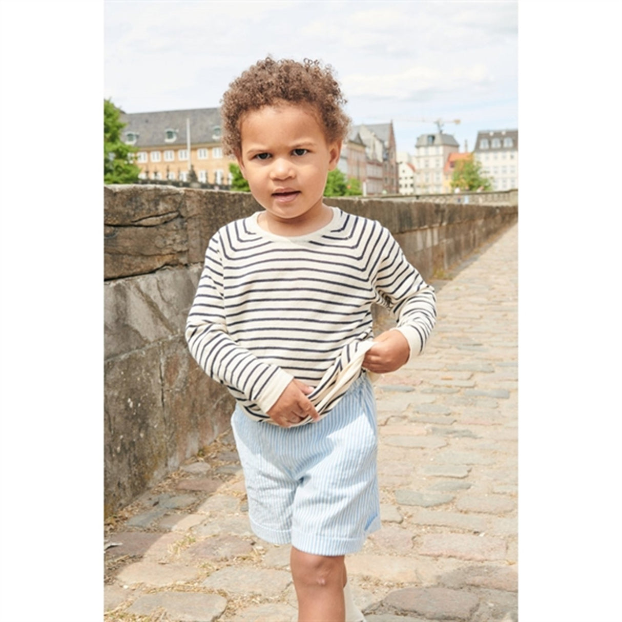 Copenhagen Colors Sky Blue W Cream Stripe Seersucker Sporty Shorts