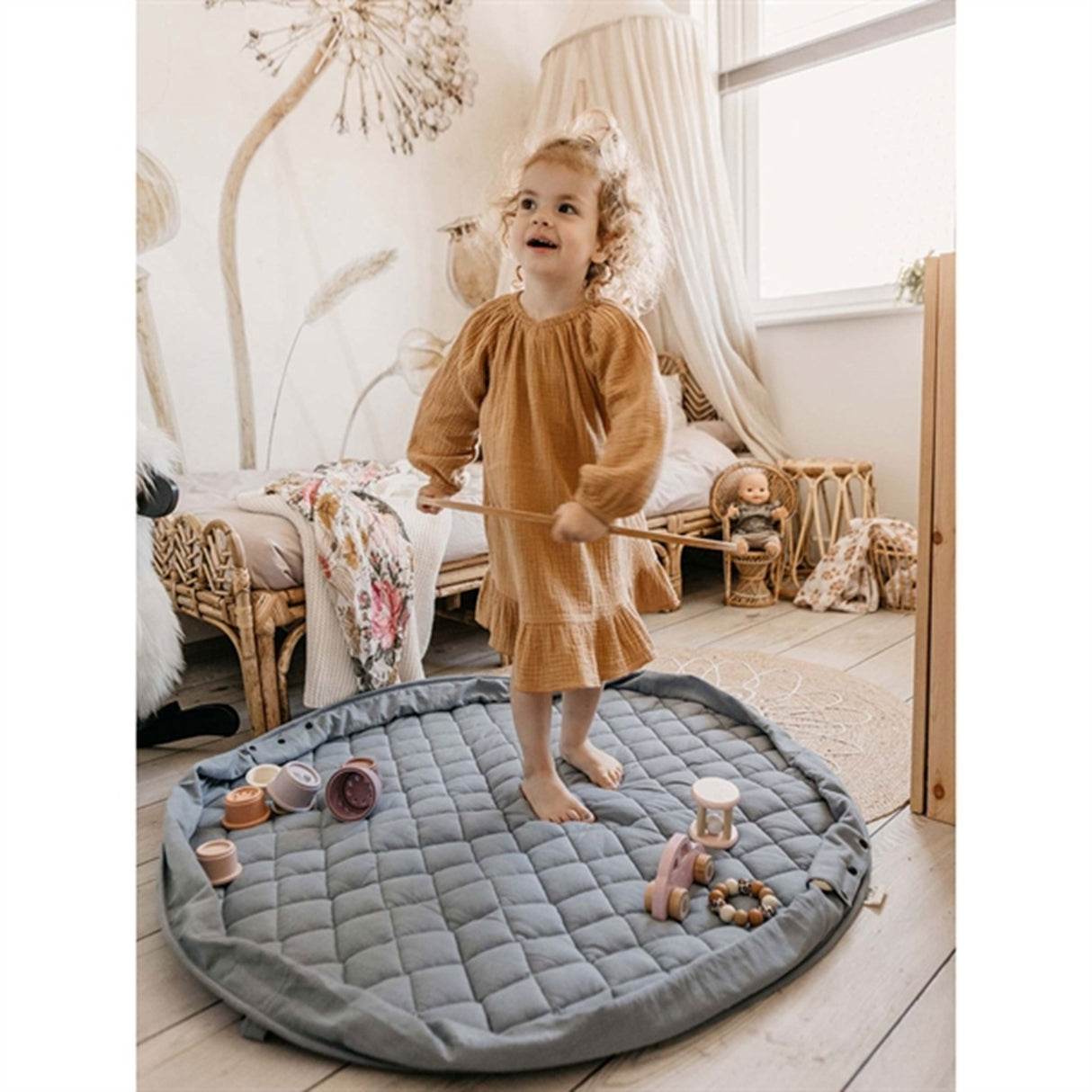 Play&Go 2-i-1 Lekmatta Soft Organic Dusty Blue