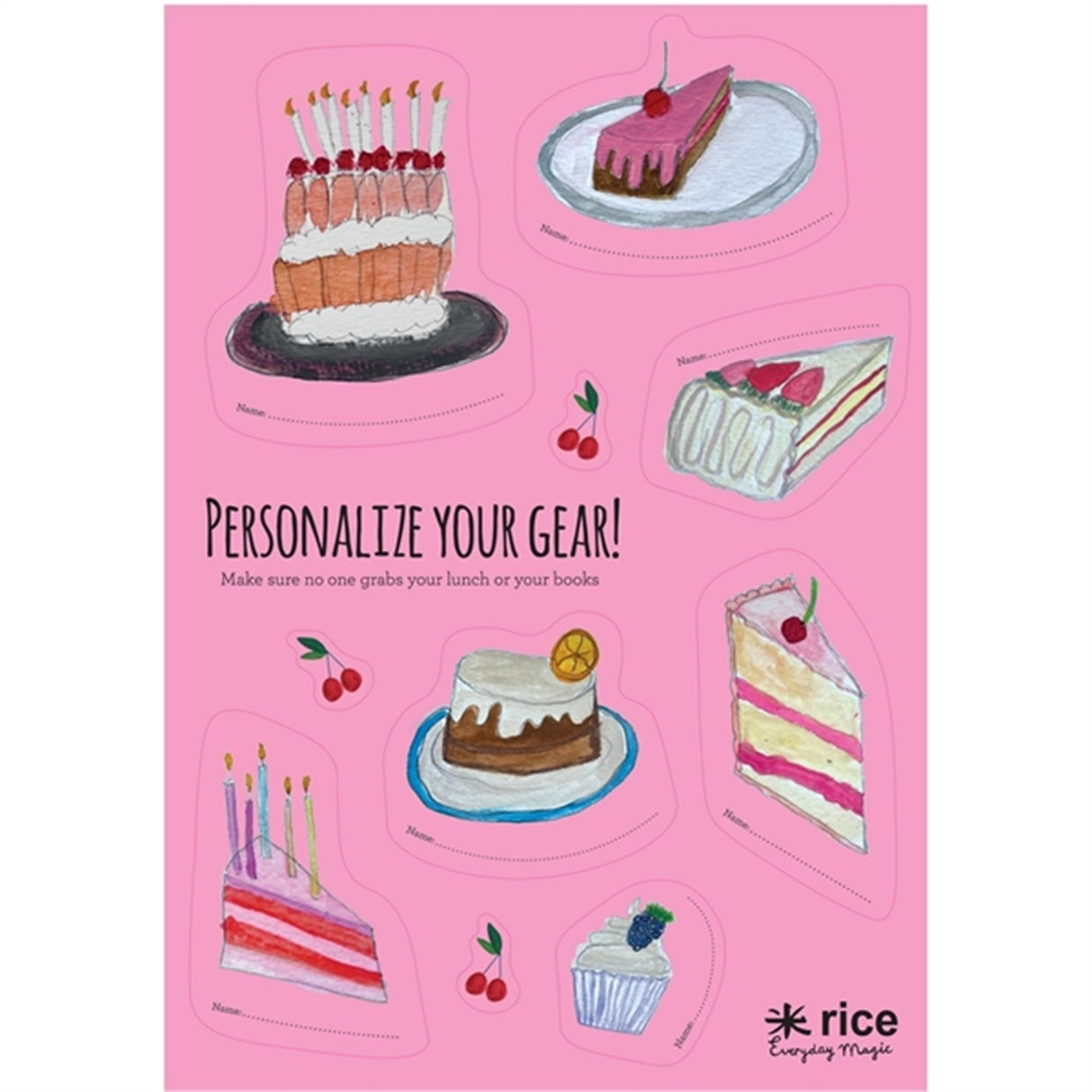 RICE Cake Theme Klistermærker til Matlåda