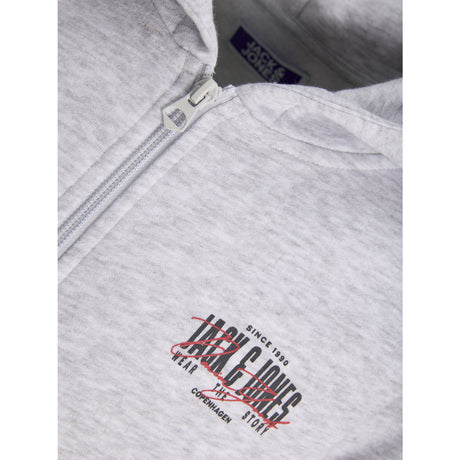 Jack & Jones White Melange Jjaero Sweat Zip Huva Jnr