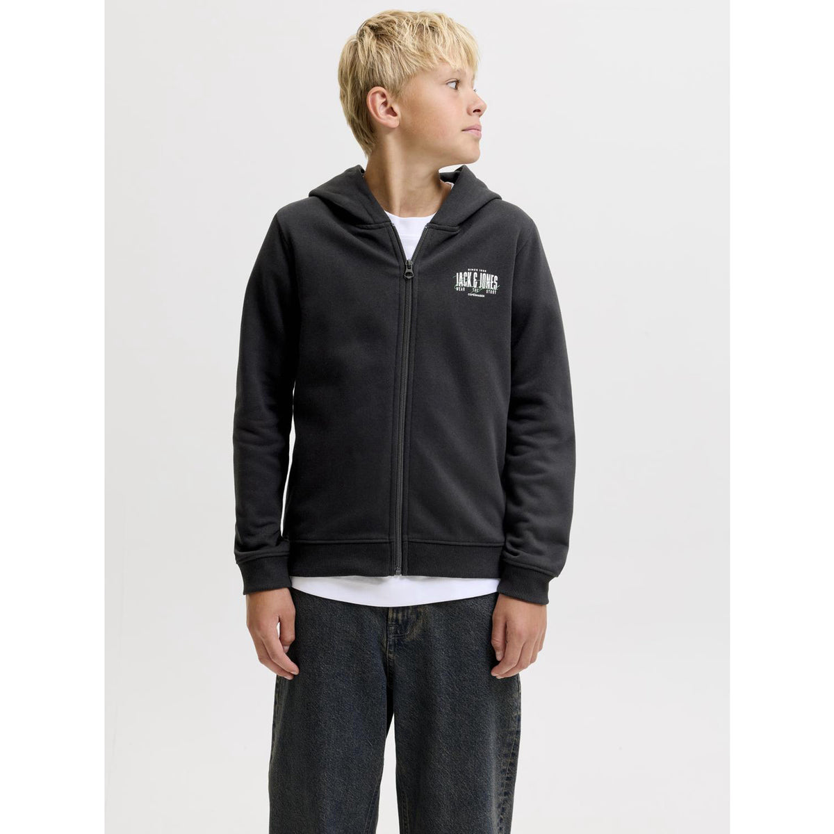 Jack & Jones Black Jjaero Sweat Zip Huva Jnr