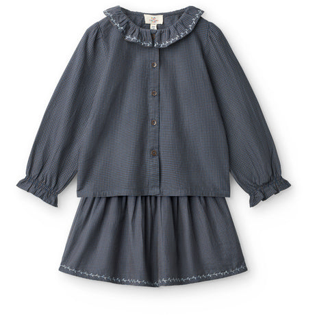 COPENHAGEN COLORS x Luksusbaby Brown Blue Check Comb. Checkered Ls Blus Och Kjol Sett