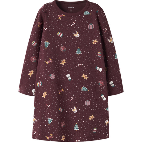 Name It Burgundy Christmas Nmfvismas Ls Natklänning