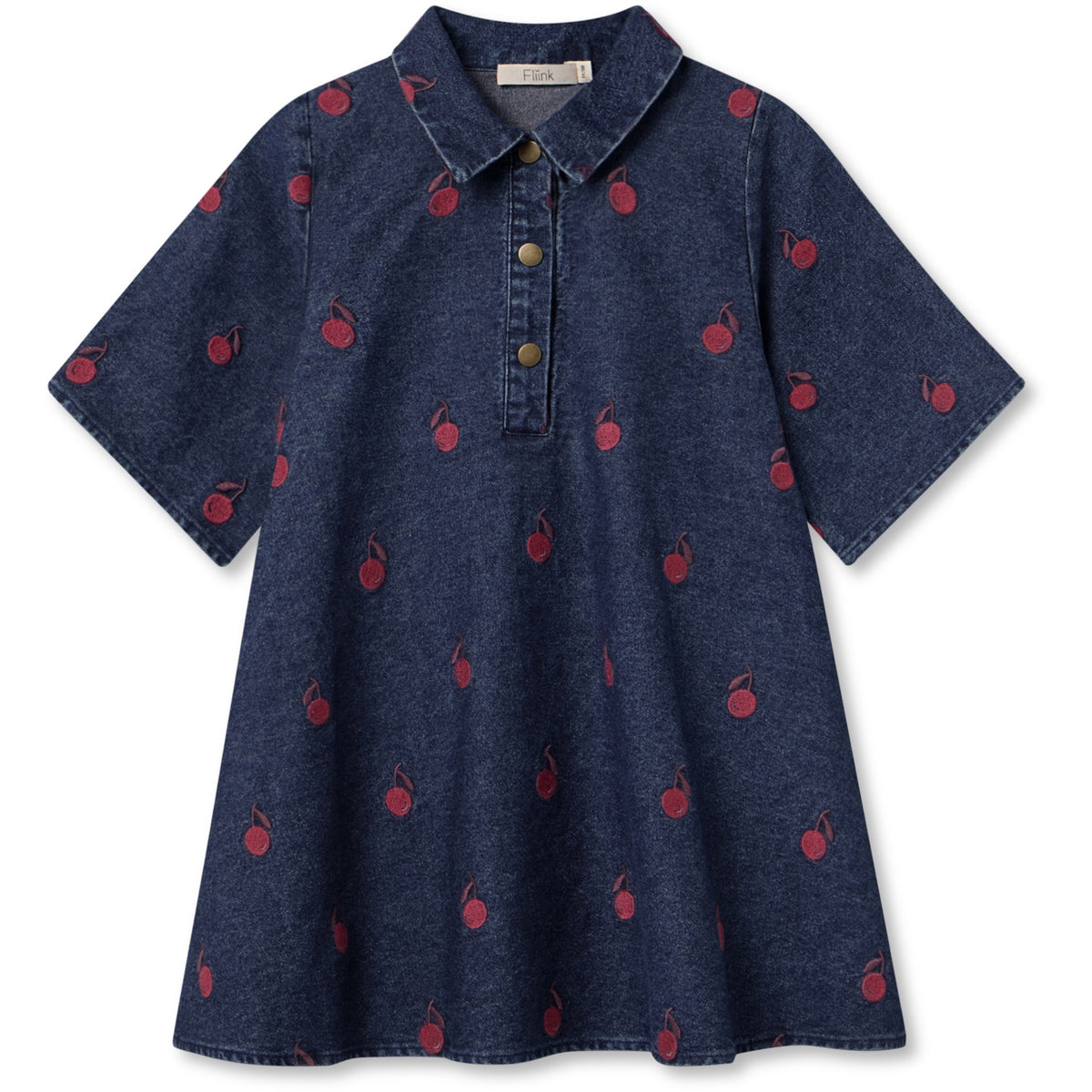 Fliink Dark Denim Blue Donna Embr Skjorta Klänning