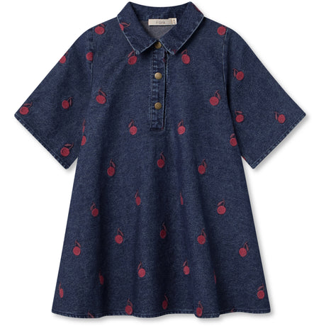 Fliink Dark Denim Blue Donna Embr Skjorta Klänning