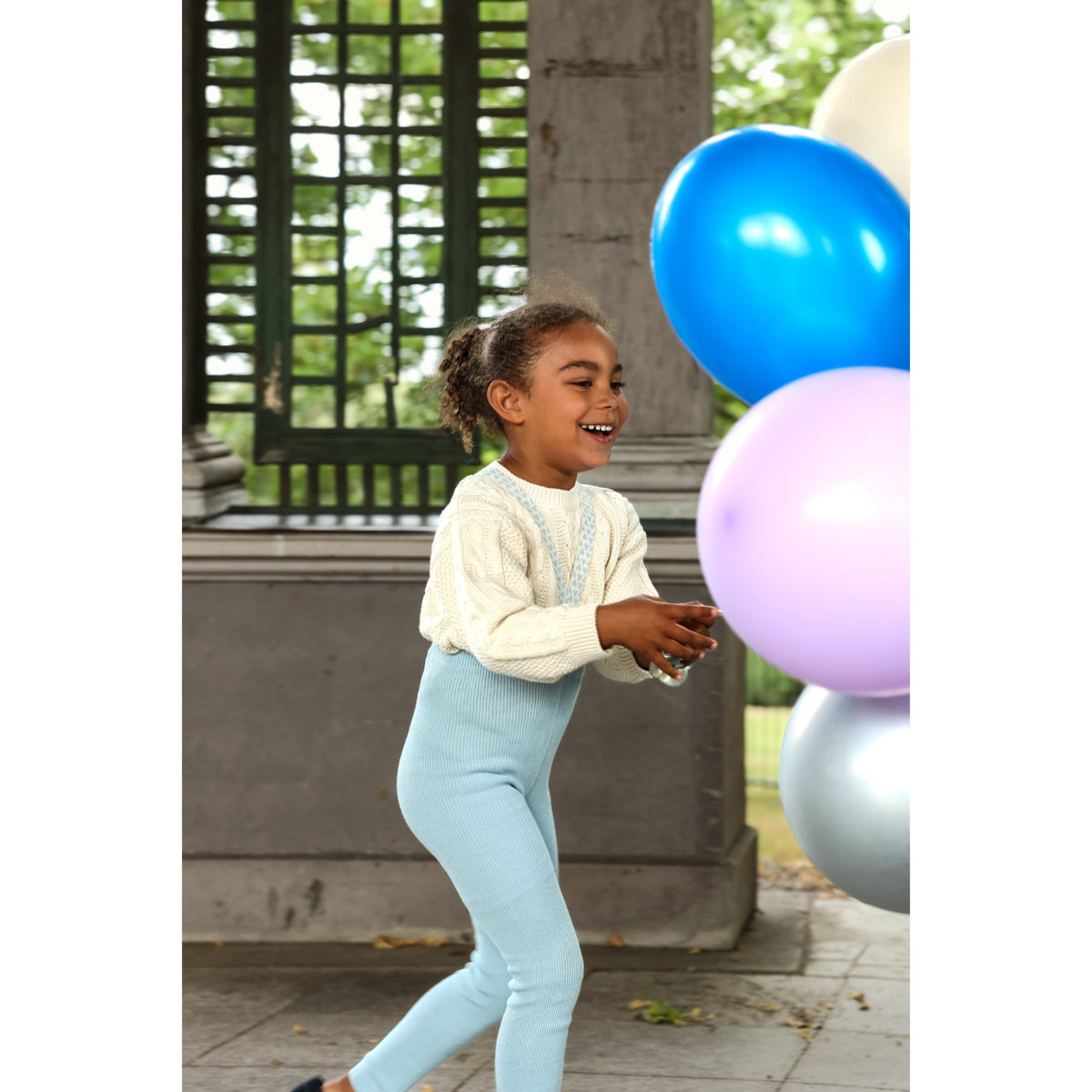 Silly Silas Footless Bomull Strumpbyxar Med Braces Misty Blue Patterned