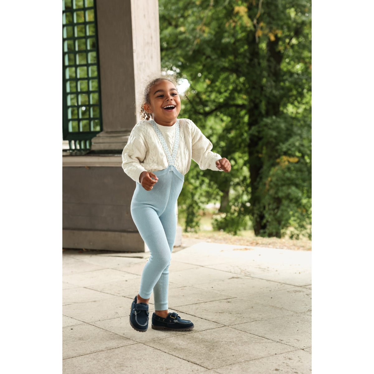 Silly Silas Footless Bomull Strumpbyxar Med Braces Misty Blue Patterned