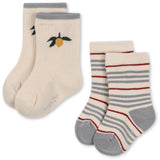 Konges Sløjd Blue Stripe/Lemon 2 Pack Rib Stripe Strumpor