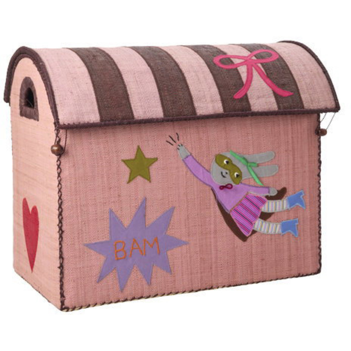 Rice Raffia Leksak Baskets Med Hero Theme - Pink - Sett Of 3