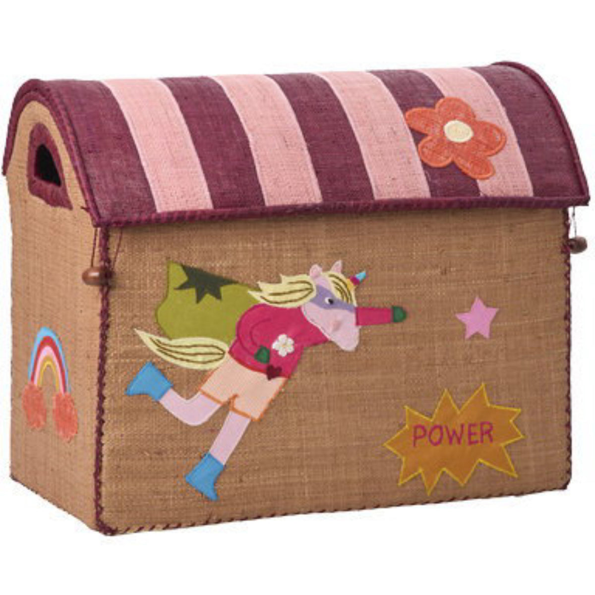 Rice Raffia Leksak Baskets Med Hero Theme - Pink - Sett Of 3