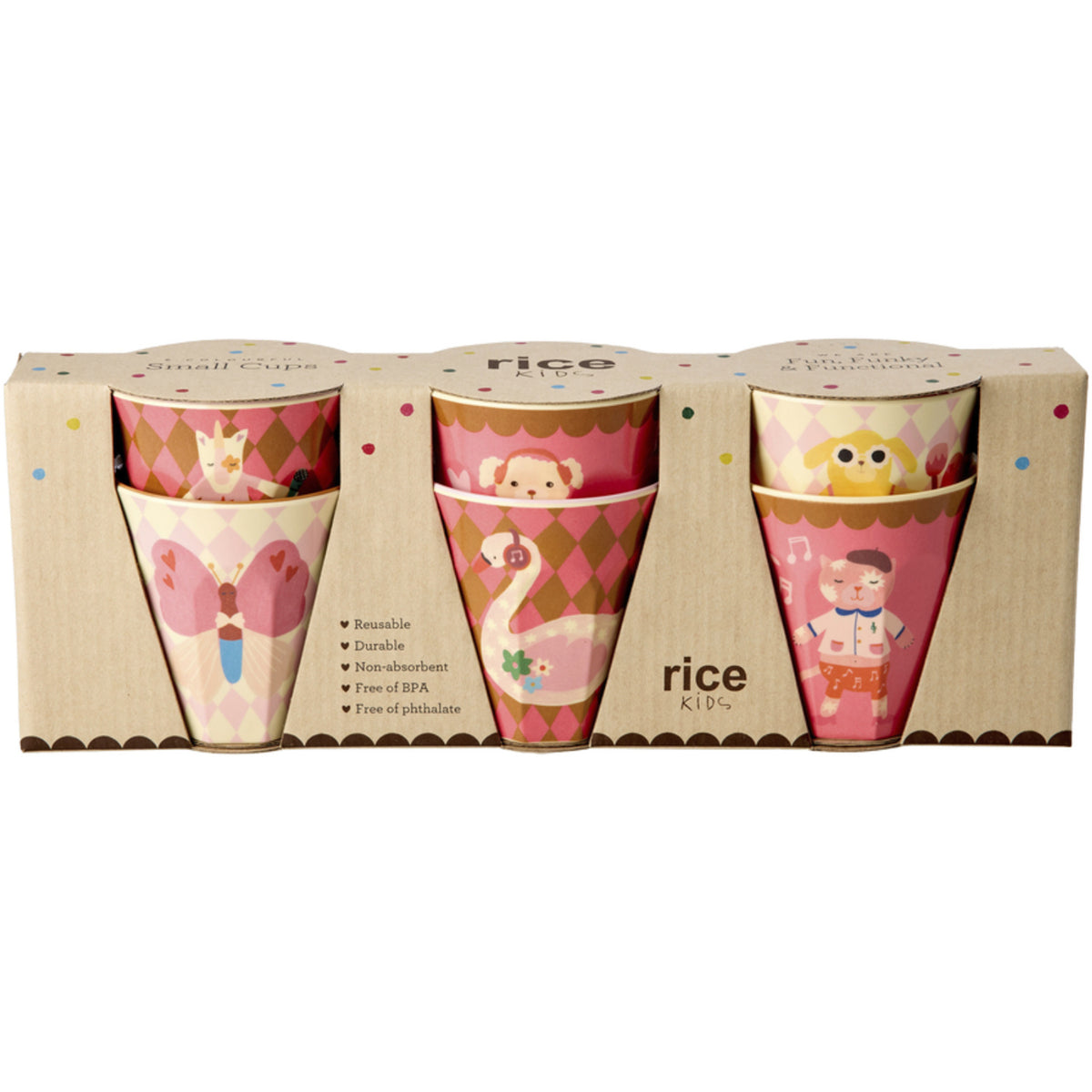 Rice Melamin Kids Kopp Med Pink Musik Band Print - Small - 6 Pack - 160 Ml