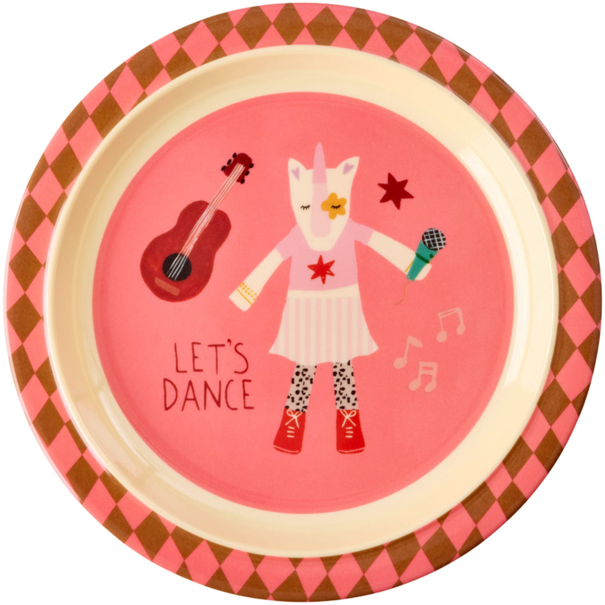 Rice Melamin Kids Lunch Tallrik Med Pink Musik Band Print