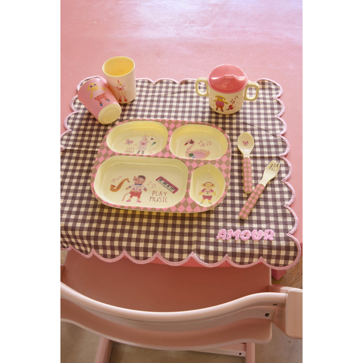 Rice Melamin 2 Handle Baby Kopp Med Pink Musik Band Print - 250 Ml