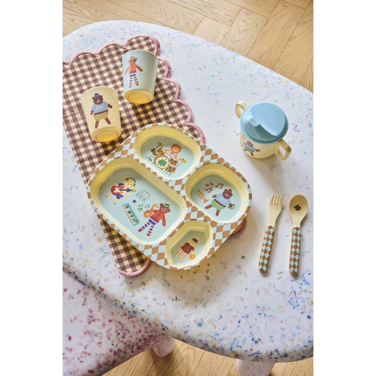 Rice Melamin Kids 4 Room Tallrik Med Blue Musik Band Print