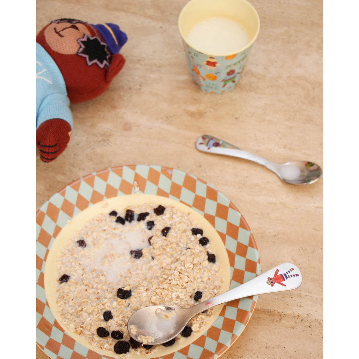 Rice Rustfrit Stål Kids Bestick Sett Med Monkey And Björn Print