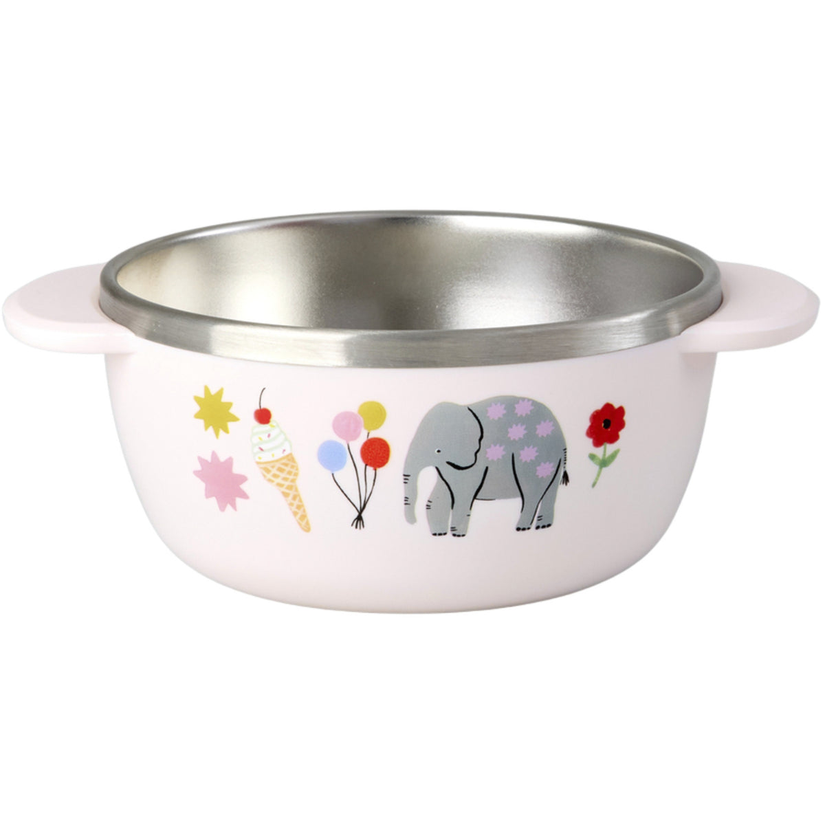 Rice Rustfrit Stål Baby Skål Med Fixed Överdrag - Pink Fun Fair Print - 300 Ml