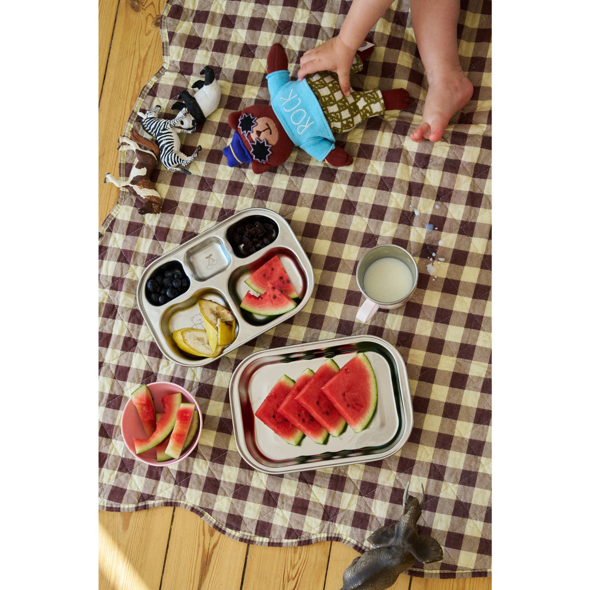 Rice Rustfrit Stål 5 Room Tallrik Med Pink Fun Fair Laser Print