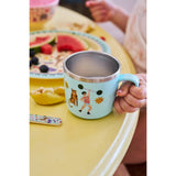 Rice Rustfrit Stål Baby Kopp Med Handle And Fixed Överdrag - Mint Fun Fair Print - 260 Ml