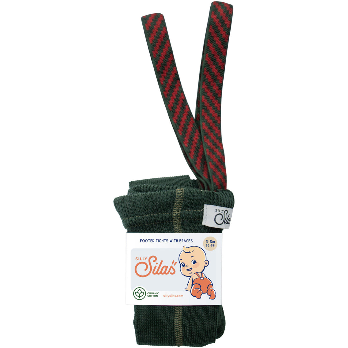 Silly Silas Bomull Strumpbyxar Med Braces Dark Forest Green Christmas Patterned