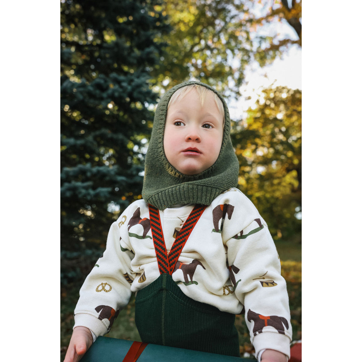 Silly Silas Footless Bomull Strumpbyxar Med Braces Dark Forest Green Christmas Patterned