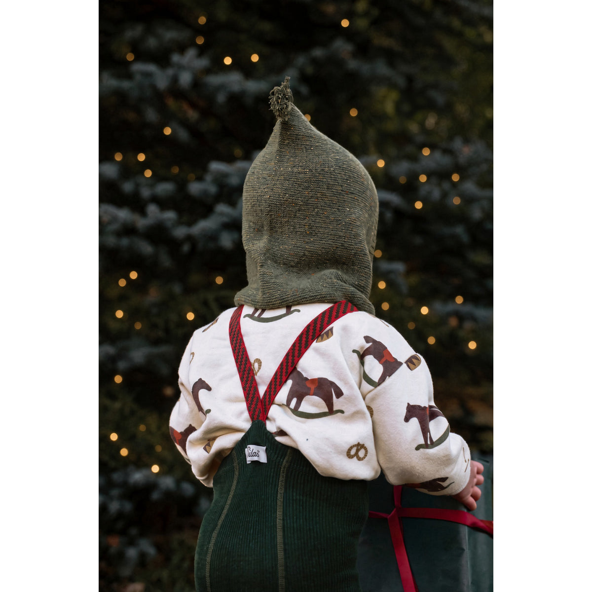 Silly Silas Footless Bomull Strumpbyxar Med Braces Dark Forest Green Christmas Patterned