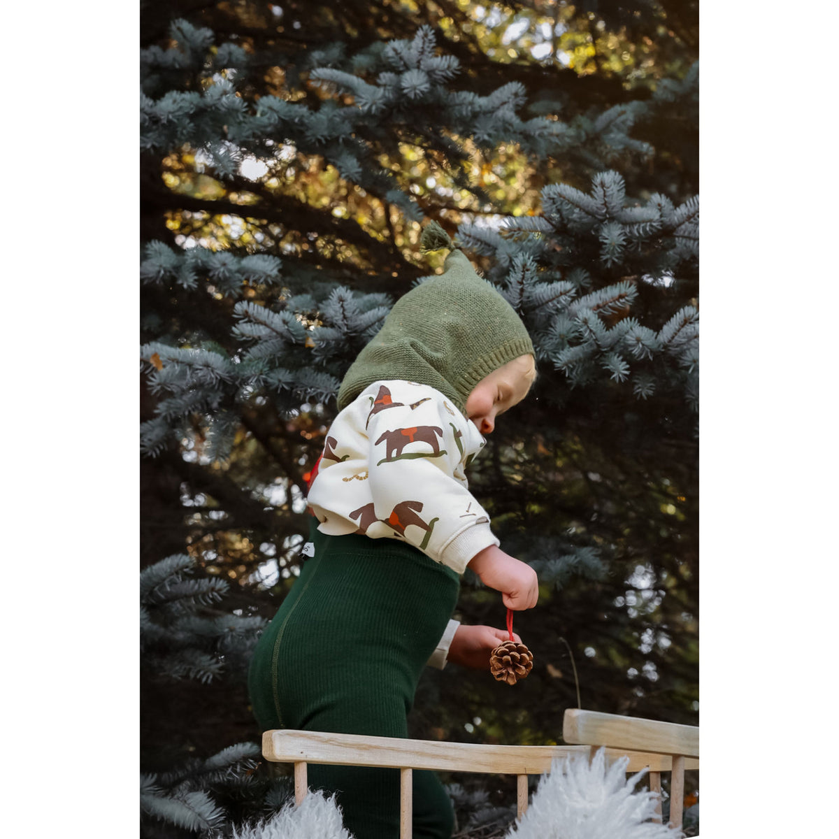 Silly Silas Footless Bomull Strumpbyxar Med Braces Dark Forest Green Christmas Patterned