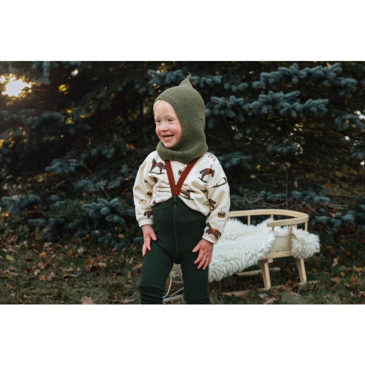 Silly Silas Footless Bomull Strumpbyxar Med Braces Dark Forest Green Christmas Patterned