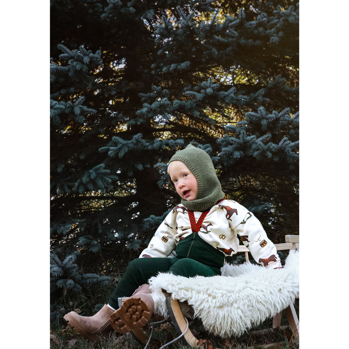 Silly Silas Footless Bomull Strumpbyxar Med Braces Dark Forest Green Christmas Patterned