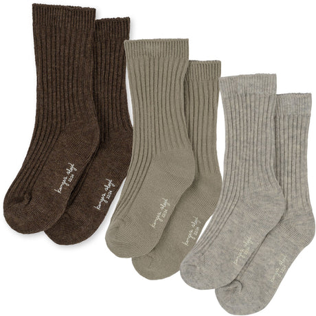 Konges Sløjd 3-Pak Rib Strumpor Soft Grey/Ment/Brown