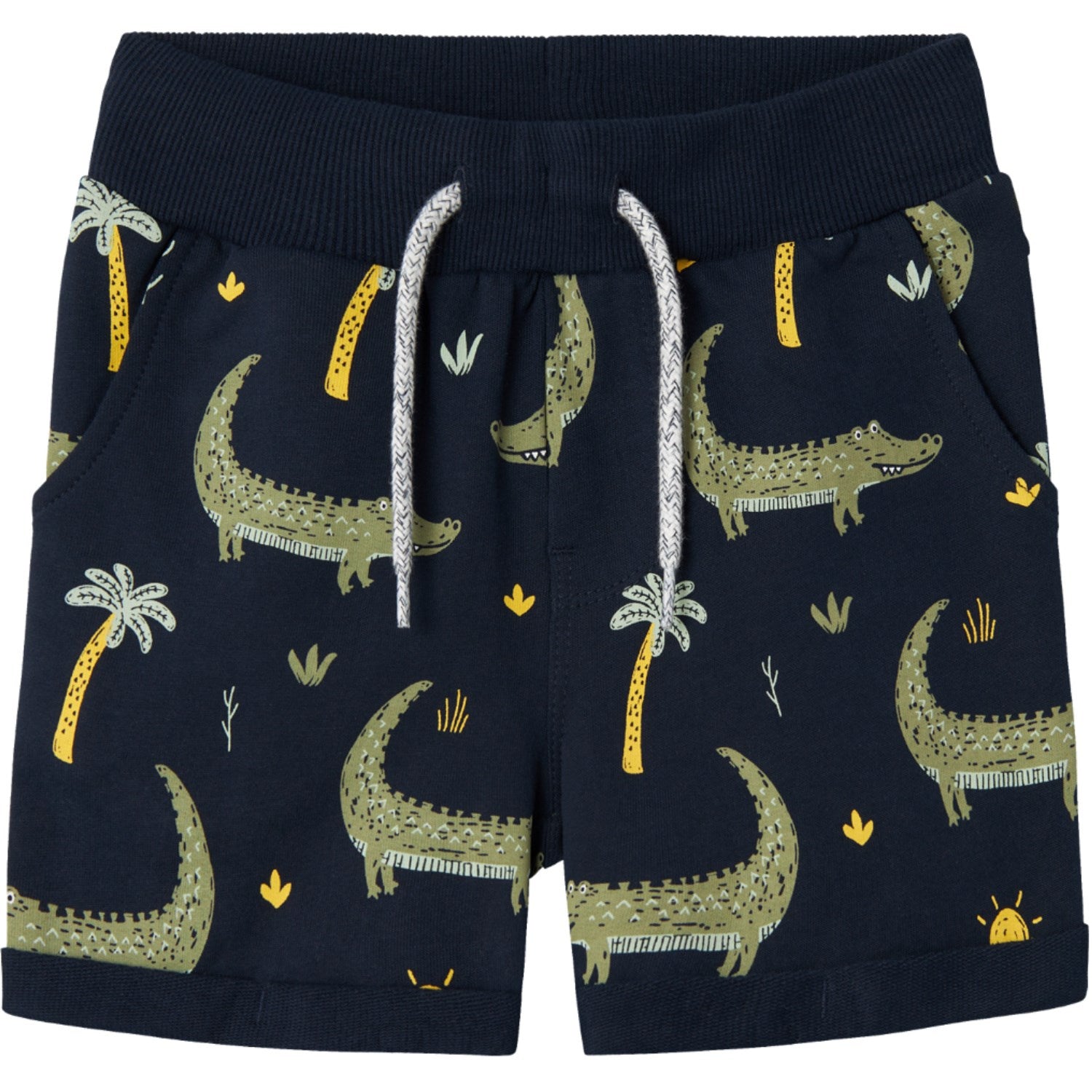 Name It Dark Sapphire Crocodiles Vermo Aop Lång Sweat Shorts Noos