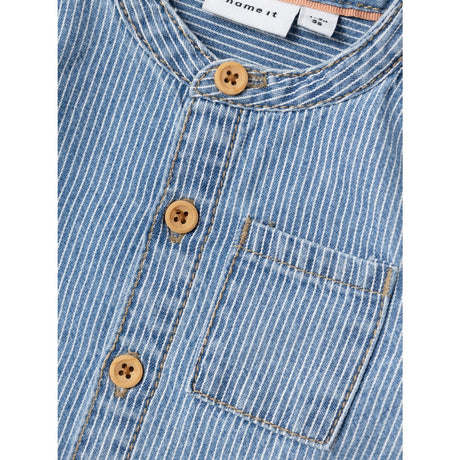 Name It Light Blue Denim Leo Stripe Denim Skjorta