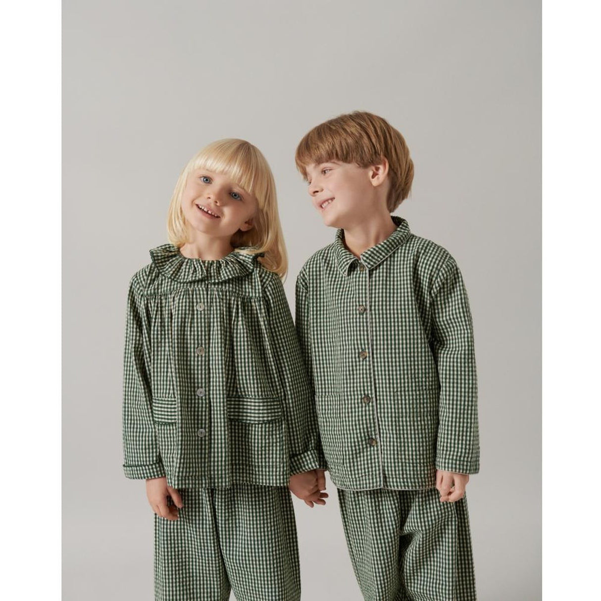 MarMar Cotton Seersucker Green Check Pyjamasset