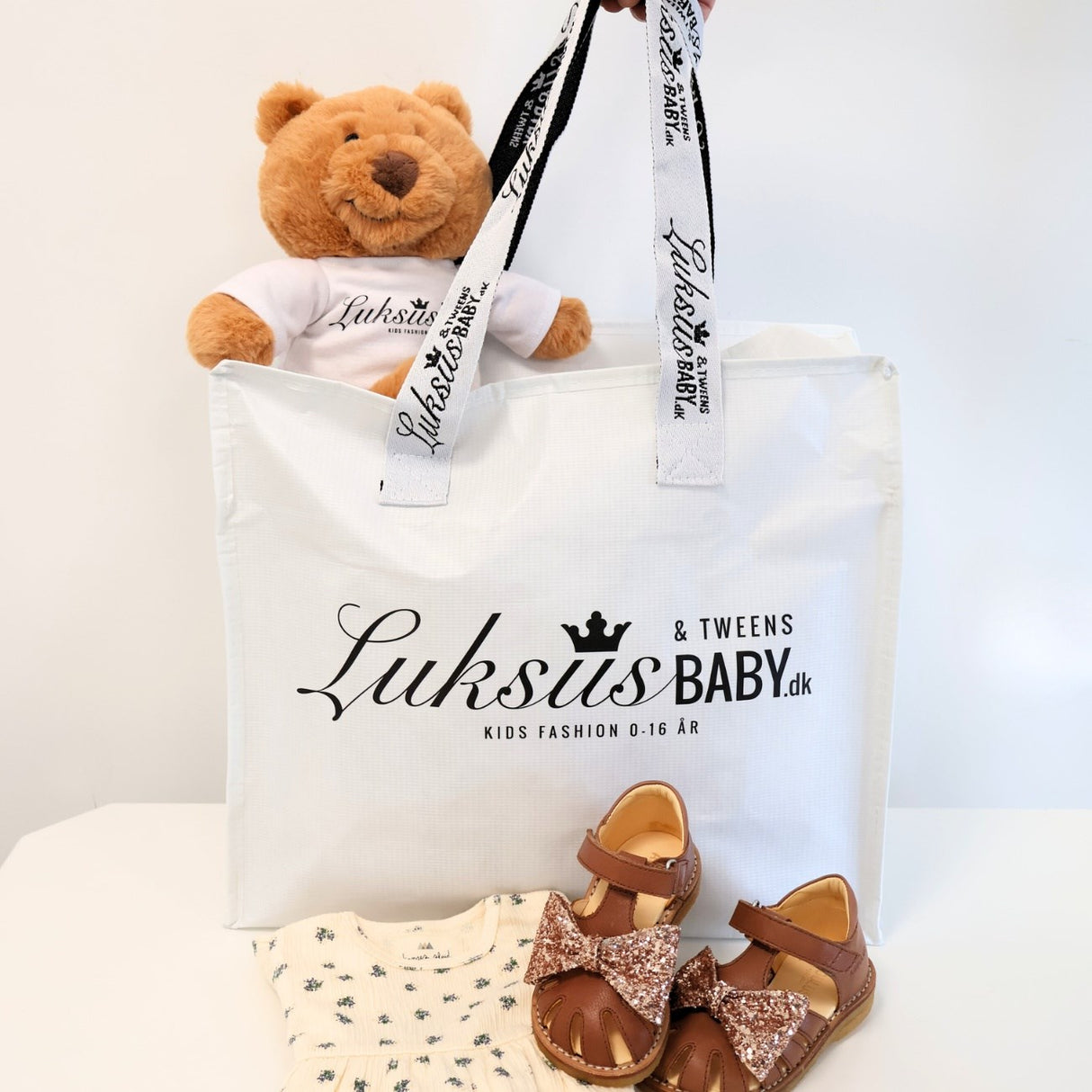 Luksusbaby återanvändbar väska för barn med dragkedja vit