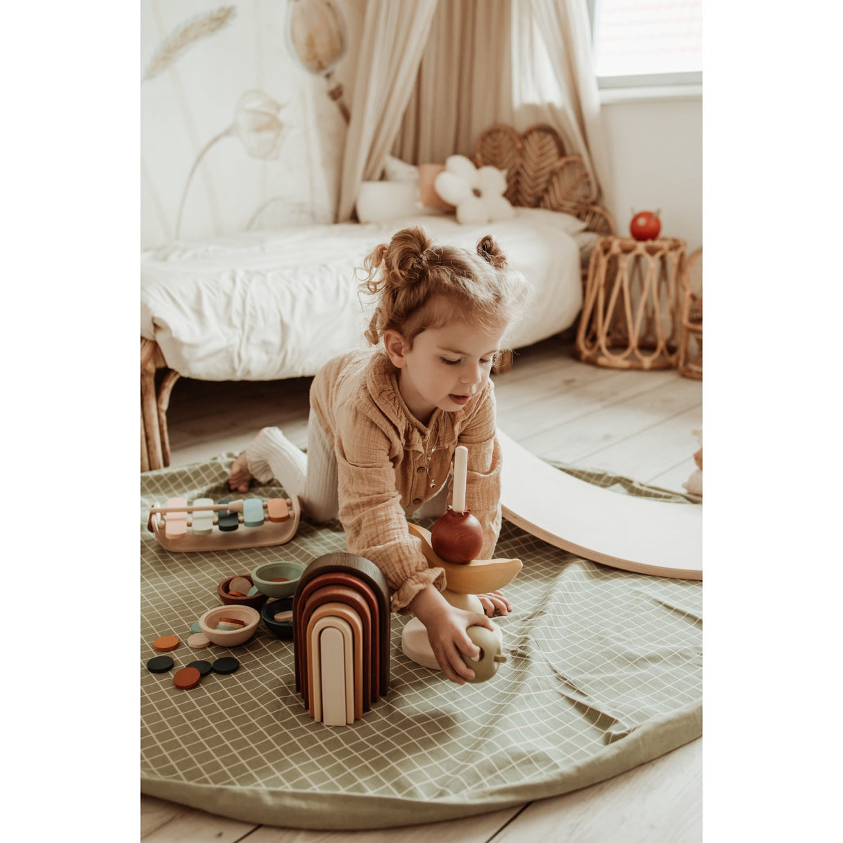 Play&Go  Organic Grid Green 2-in-1 Playmat 25