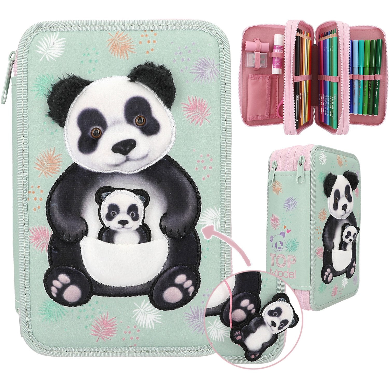 TOPModel Triple Pencil Case med Panda Wild