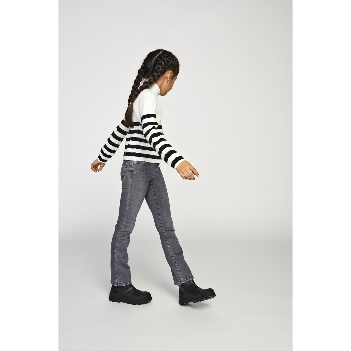 kids ONLY Cloud Dancer Black Franca Half Zip Stripe Stickad Blus Noos