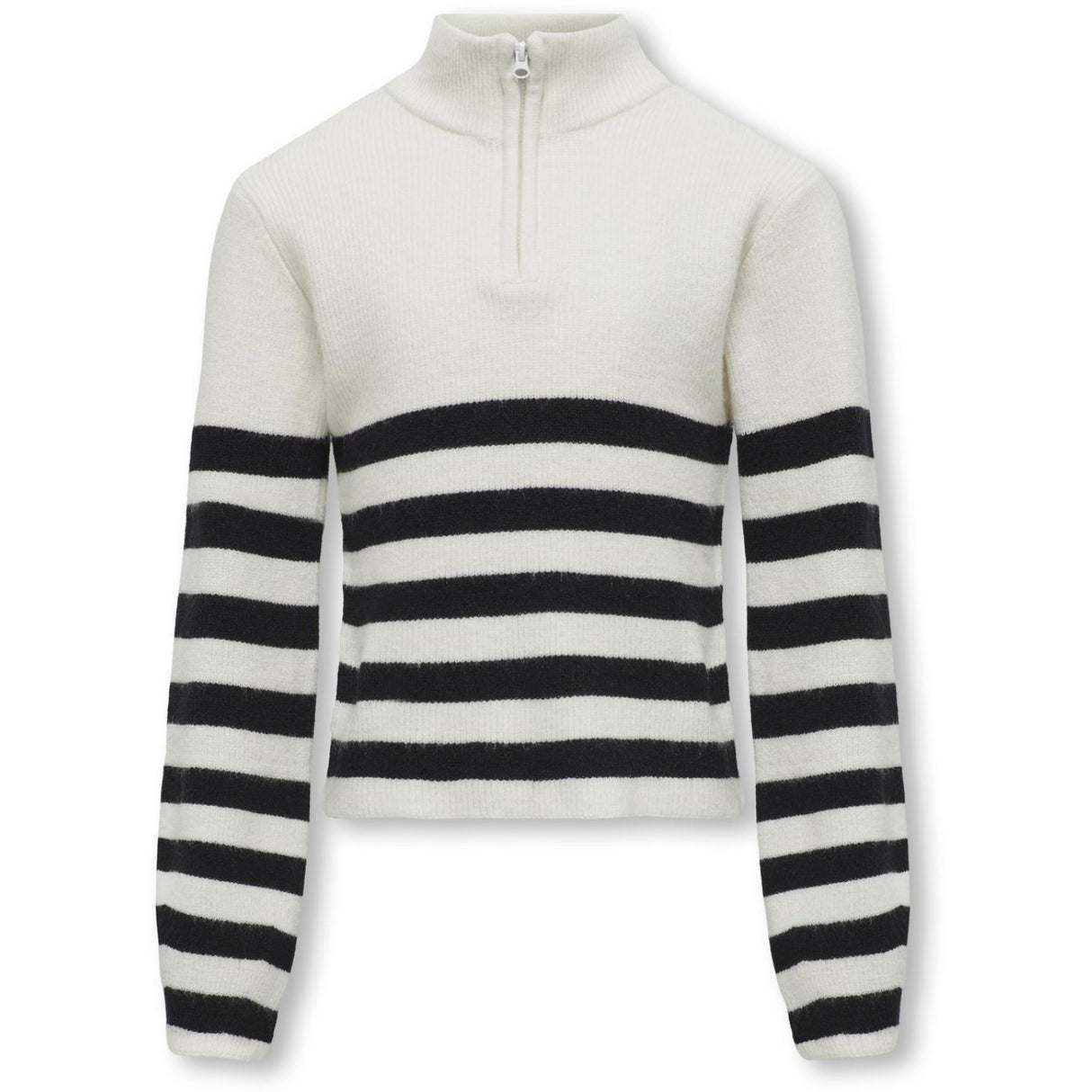 kids ONLY Cloud Dancer Black Franca Half Zip Stripe Stickad Blus Noos