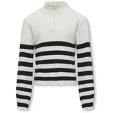 kids ONLY Cloud Dancer Black Franca Half Zip Stripe Stickad Blus Noos