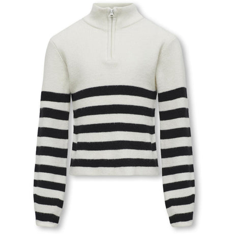 kids ONLY Cloud Dancer Black Franca Half Zip Stripe Stickad Blus Noos
