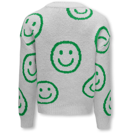 kids ONLY Light Grey Melange Island Green Happy Smiley Happie Pullover Stickad Blus