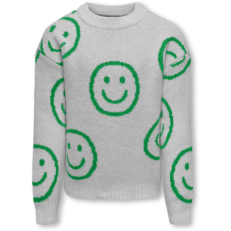 kids ONLY Light Grey Melange Island Green Happy Smiley Happie Pullover Stickad Blus